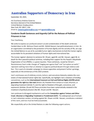 Australian Supporters of Democracy in Iran Letter Sept 20, 2024 images 0