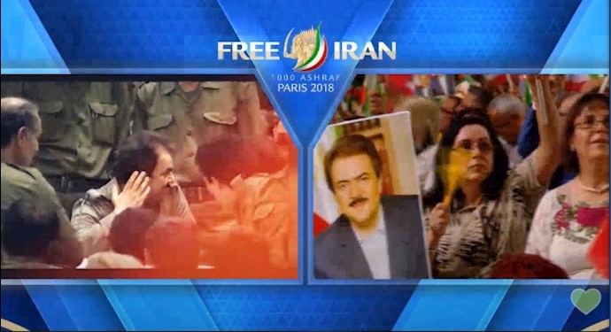 A screen shows the 40-year history of the PMOIMEK’s struggle against the mullahs’ regime.