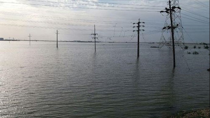 A village engulfed by floodwaters in Ahvaz, Khuzestan Province, southwest Iran