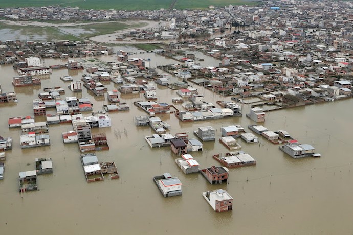 An aerial view of flooding in Golestan province