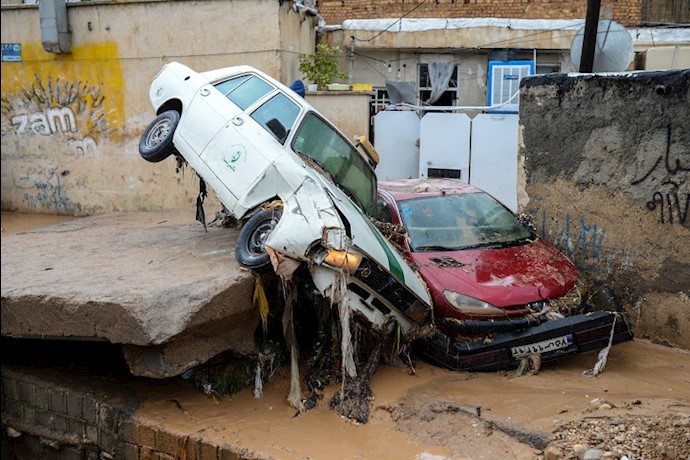 Damaged vehicles are seen after a flash flooding in Shiraz, Iran, March 26, 2019