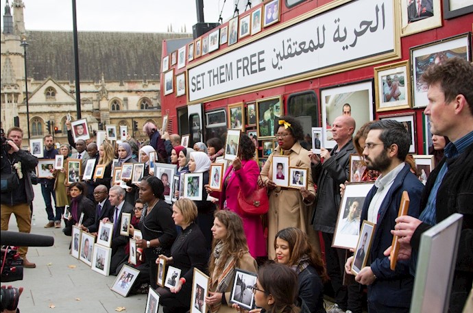 Peaceful protesters flocked outside UK Parliament House to raise awareness of those detained in Syria Peaceful protesters flocked outside UK Parliament House to raise awareness of those detained in Syria