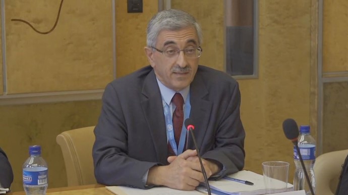 Behzad Naziri, a member of the Iranian opposition coalition National Council of Resistance of Iran (NCRI) at the UN discussing human rights conditions in Iran – Palais des Nations, UN – September 20, 2019