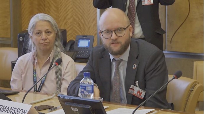 Henrik Hermansson, political scientist and human rights researcher at the UN discussing human rights conditions in Iran – Palais des Nations, UN – September 20, 2019.