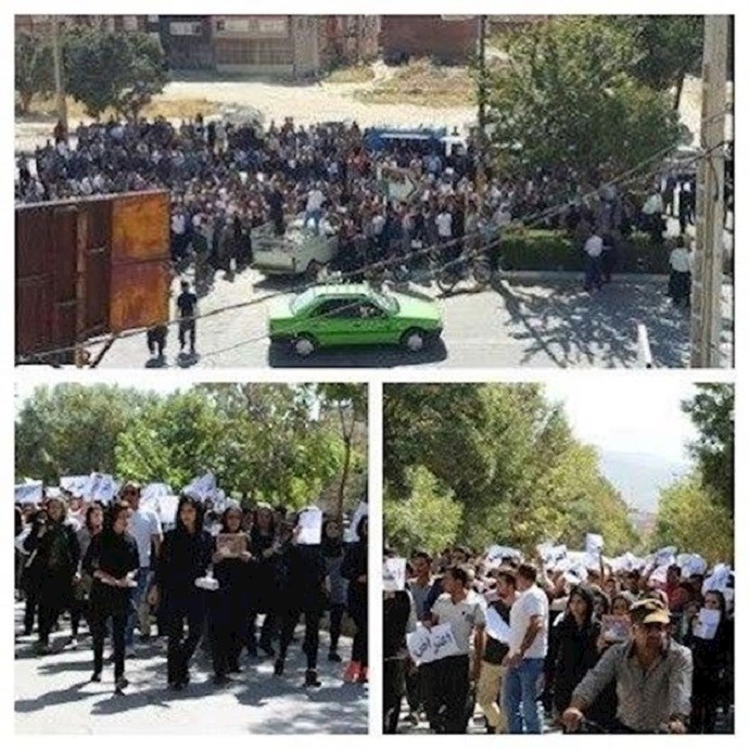 Locals in the city of Marivan, western Iran, hold a protest rally in front of the local governorate office—October 4, 2020