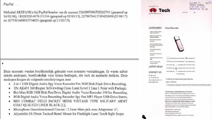 Spy materials bought by Arefani, including various USB voice recorders. 