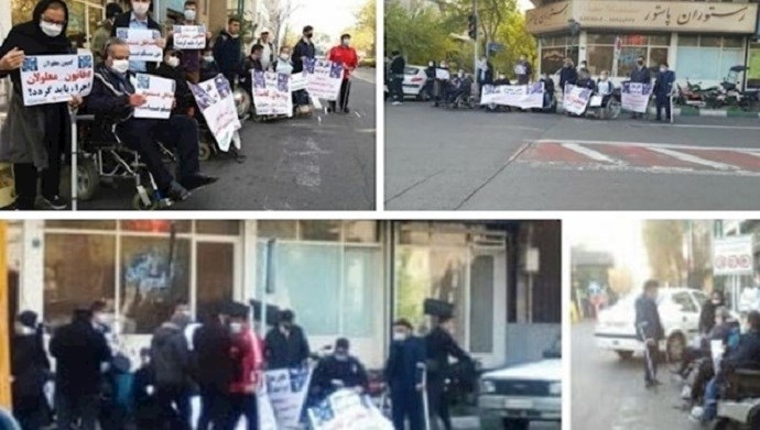 Protest rally by disabled people in front of the Presidential Palace, Tehran