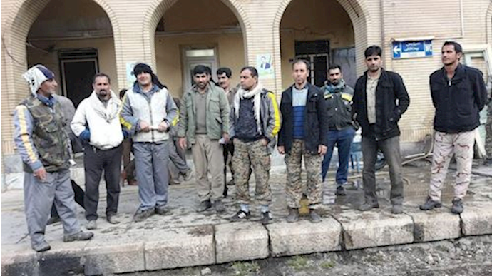 Railway workers rallying in a village near Khorramabad, western Iran, demanding access to drinking water in their homes