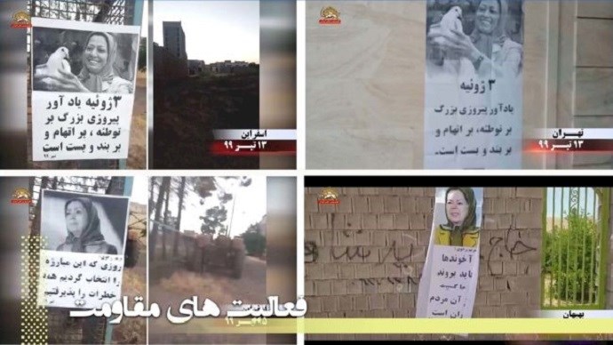 Posters of Maryam Rajavi, the president-elect of the National Council of Resistance of Iran (NCRI) installed across the country, June 2020. Posters of Maryam Rajavi, the president-elect of the National Council of Resistance of Iran (NCRI) installed across the country, June 2020.