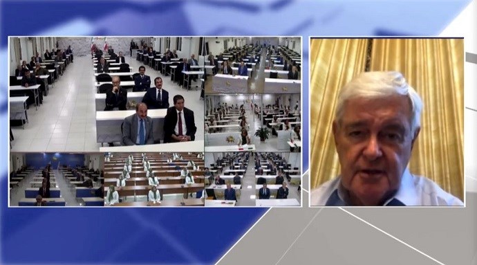 Newt Gingrich, former speaker of the U.S. House of Representatives, at an online event calling for international support for a free Iran, imposing sanctions targeting the regime & holding the mullahs accountable for their ongoing crimes—September 18, 2020