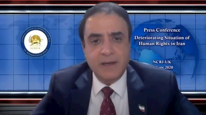 Hossein Abedini, NCRI Foreign Affairs Commission & UK Office, at the Iranian opposition conference focusing on Iran’s human rights violations—September 16, 2020