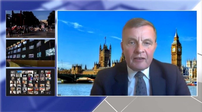 David Jones, British MP and former Secretary of State for Wales, at an online event calling for international support for a free Iran, imposing sanctions targeting the regime & holding the mullahs accountable for their ongoing crimes—September 18, 2020