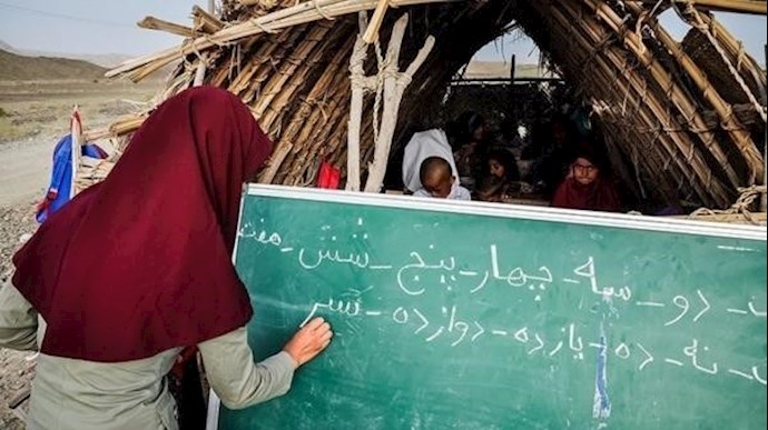 Children study in capers and tents in Sistan & Baluchistan province, southeast Iran