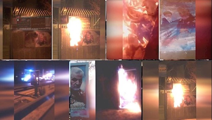The rebellious and defiant youths, torched, images and posters of Soleimani across Iran