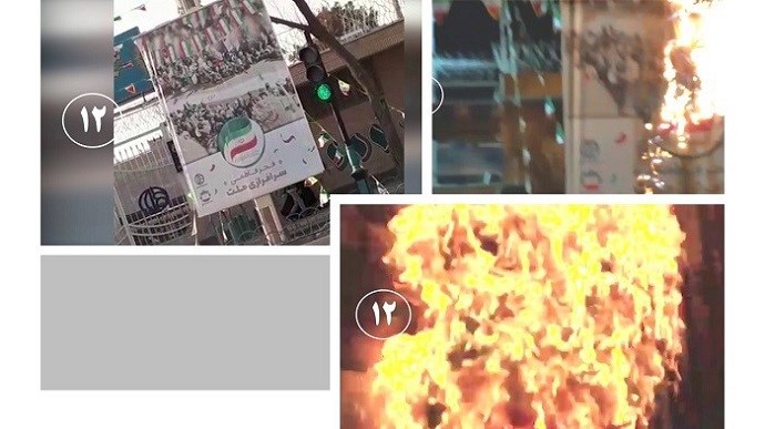 Isfahan- Torching a large banner related to the regime’s ceremonies on the anniversary of the 1979 revolution- February 10, 2021 Isfahan- Torching a large banner related to the regime’s ceremonies on the anniversary of the 1979 revolution- February 10, 2021