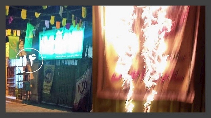 Bandar Abbas – Torching a large image of Khomeini and Khamenei – February 10, 2021 Bandar Abbas – Torching a large image of Khomeini and Khamenei – February 10, 2021