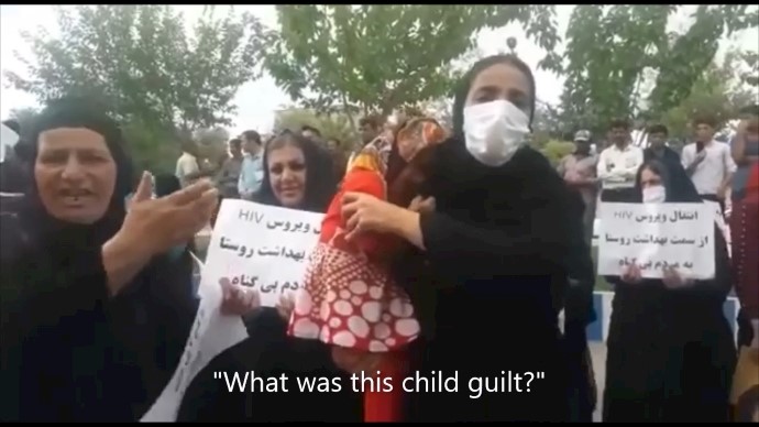  'Demonstration in Lordegan in protest to HIV-infect syringes used by the Iranian regime's Health Ministry'