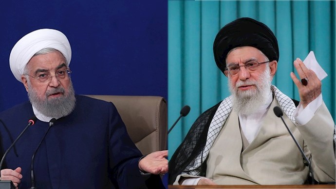  'Iranian regime president Hassan Rouhani (left) and supreme leader Ali Khamenei (right) beg the people to vote in June 18 presidential election'